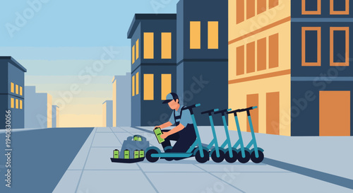 Man Riding Electric Scooter.