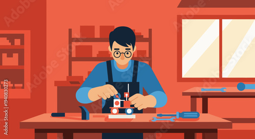 Man Working on Watch.