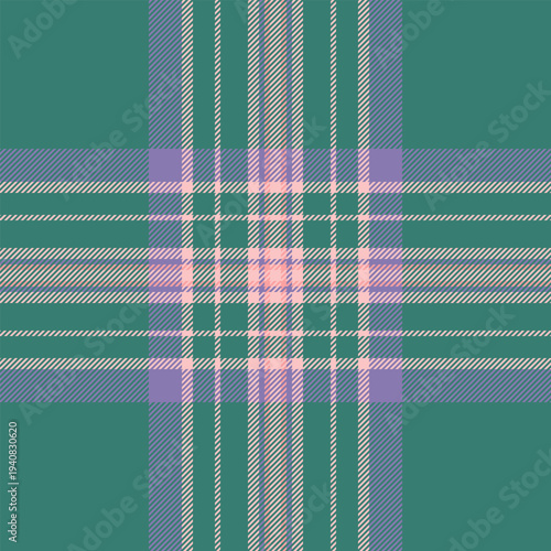 Woven background textile plaid, beautiful tartan check fabric. Classic texture seamless pattern vector in teal and indigo colors.