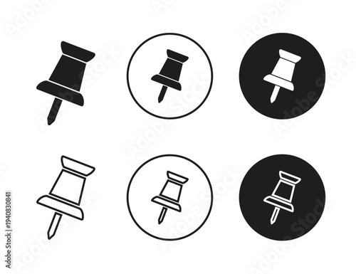 Set of thumbtack icons and location pin symbols vector illustration. Office push pins, navigation markers, and notice