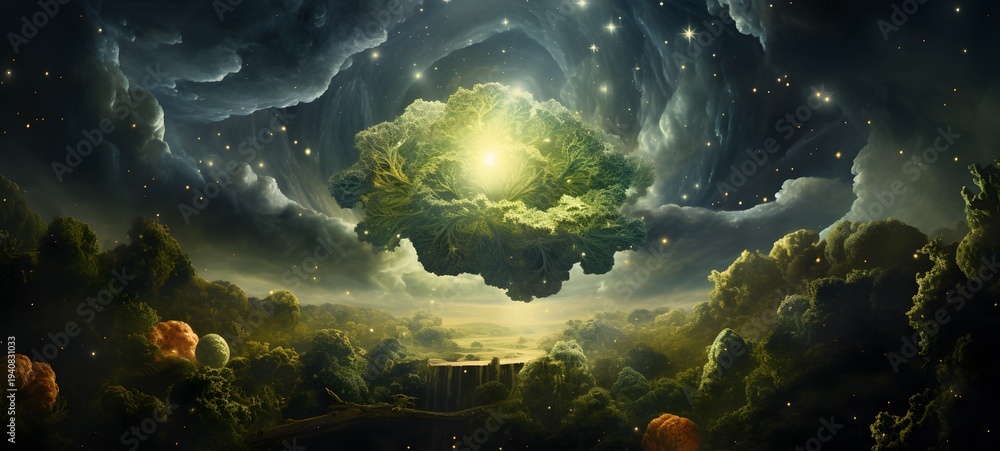 Obraz premium Astral vision cabbage broccoli meets cosmos ,generative AI