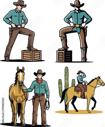 Cowboy Character Set Vector Illustration