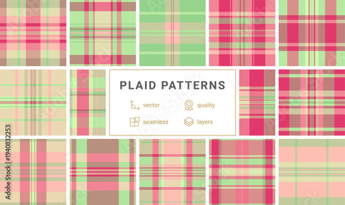 Vibrant pink and green tartan plaid seamless pattern. This classic textile texture offers a modern twist, perfect for fashion, home decor, and creative gift wrapping projects. Eyecatching