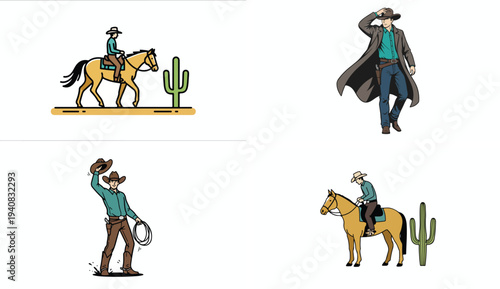 Cowboy Characters Western Style Vector Illustration