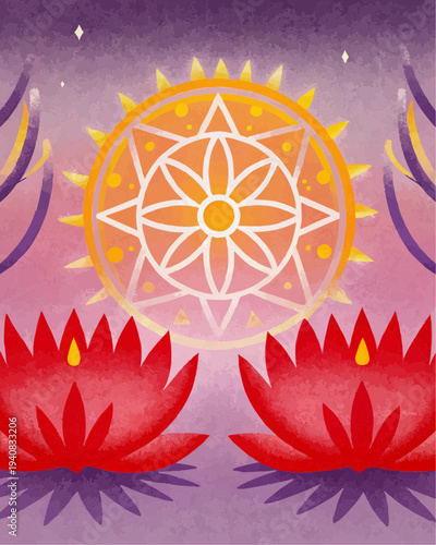 Happy Vesak Day Buddhist Mandala Illustration