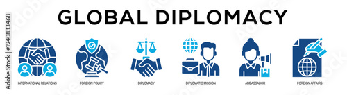 Glyphcolor - Global Diplomacy web banner vector illustration concept