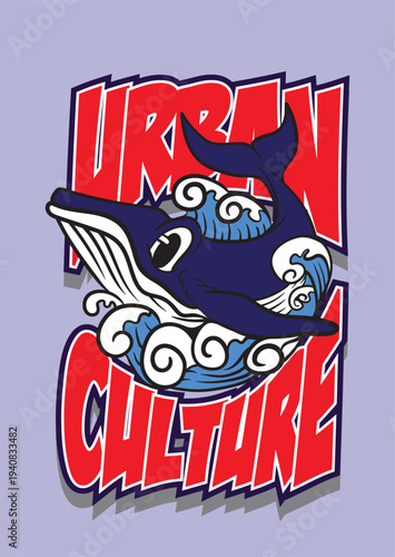 whale illustration with japanese style for kaijune event