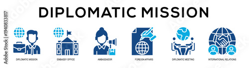 Glyphcolor - Diplomatic Mission web banner vector illustration concept