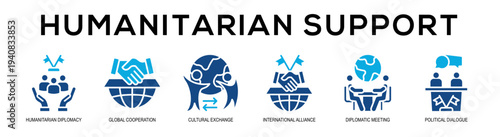 Glyphcolor - Humanitarian Support web banner vector illustration concept