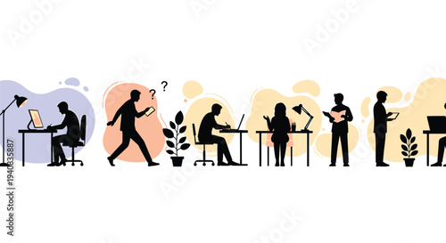 Set of 8 office workers vector silhouettes