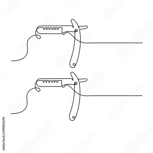 Continuous line drawing of a classic straight razor for barber shop branding
