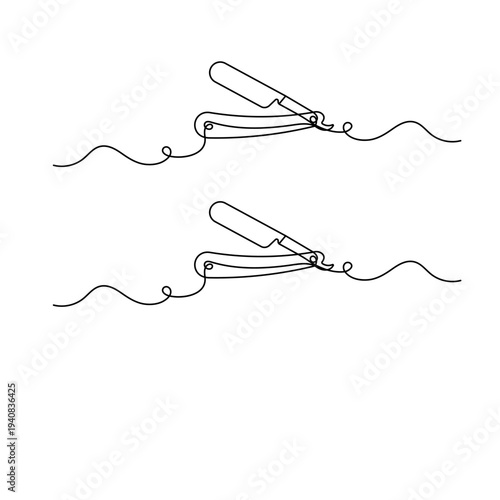 Continuous line drawing of a classic straight razor for barber shop branding
