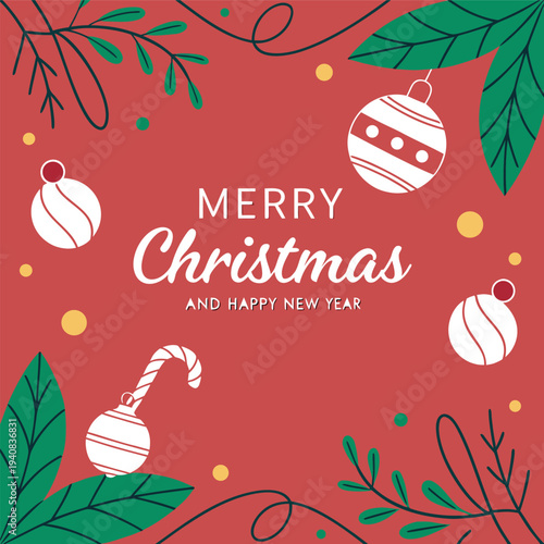 Festive Merry Christmas Greeting on Vibrant Red Holiday Background.