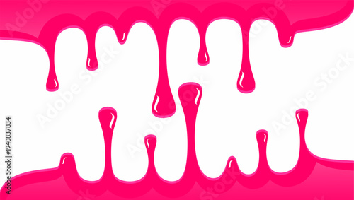 Wavy syrup illustration. Dripping candy illustration background. Pink ice cream drip illustration. Fast food caramel drip illustration. Hand-drawn milk drip on white background.
