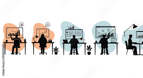 Set of 5 office workers vector illustrations