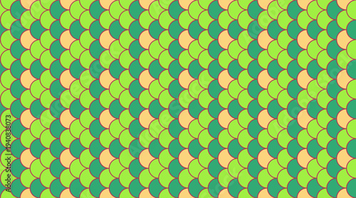 Vibrant green and peach overlapping scales pattern.  Perfect for textile design, website backgrounds, or playful branding.  This graphic design evokes a sense of nature, rhythm, and visual texture.