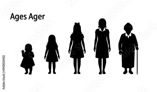 Female age progression silhouettes baby child teen adult senior