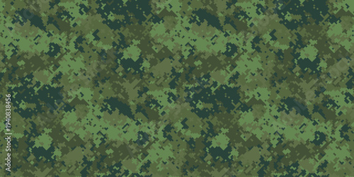 Abstract digital camouflage pattern. Seamless texture in shades of green for military, tactical, or outdoor designs.  Perfect for backgrounds, fabric prints, or website themes.