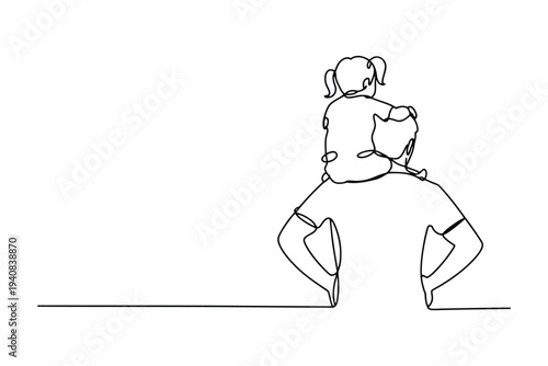 Minimalist black and white line of a child giving another child a piggyback ride line child simple lines