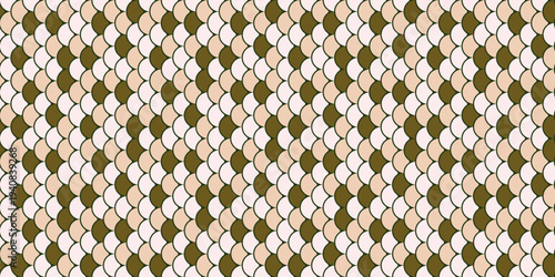 Abstract geometric seamless pattern.  Elegant, neutral color palette of cream and olive green creates a sophisticated texture. Ideal for website backgrounds, textile design, or packaging.
