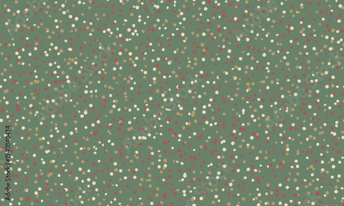 Elegant festive confetti pattern on sage green background. Ideal for holiday designs, wrapping paper, or textiles.  Subtle yet celebratory, this joyful design evokes feelings of warmth and cheer.