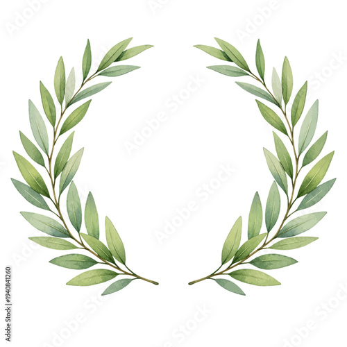 A charming watercolor of wreath of olive branches