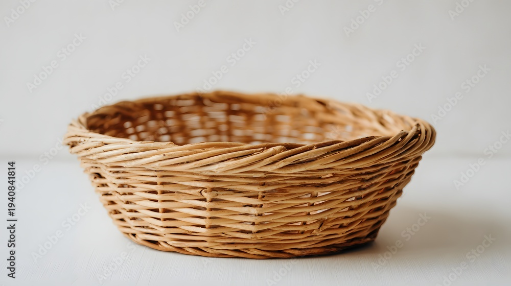 Obraz premium Woven Round Wicker Basket Empty Natural Material.