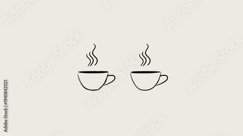 Minimalist illustration of two steaming coffee cups against a cream-colored backdrop