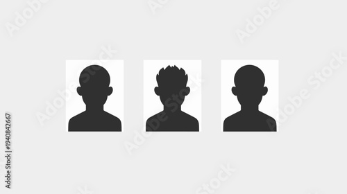 Three minimalist human silhouette portraits with varying hairstyles, set against a neutral, light-gray background