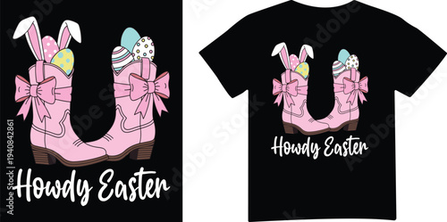 Cowboy boots with bunny ears and easter eggs for holiday T Shirt