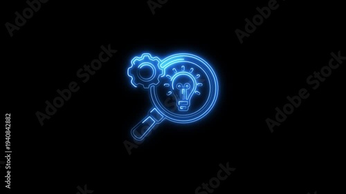 Wallpaper Mural Glowing blue magnifying glass with gear and light bulb on black background innovation concept Torontodigital.ca