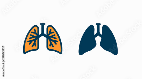 Stylized anatomical illustration of the lungs in two variations colored and solid blue