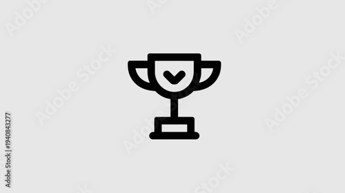 A black and white line drawing of a trophy. The trophy has a shield with a check mark