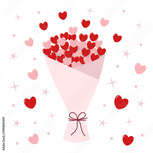 Romantic bouquet with hearts love floral arrangement for celebration