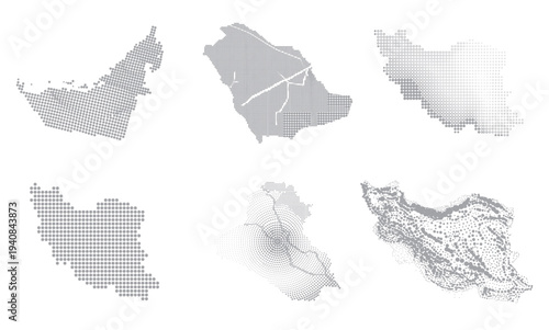 Middle East Country Map Set UAE Saudi Arabia Iran Iraq Styles for Regional Infographic Data Design Template Collection