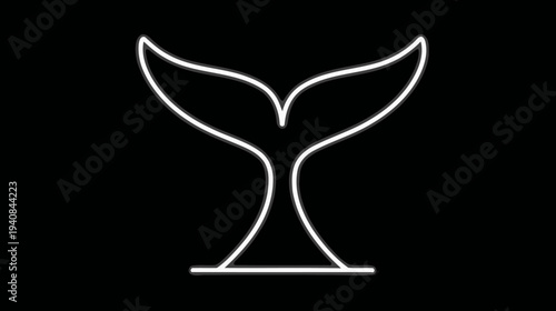 Simplified graphic of a marine mammal's tail silhouette, outlined in white on a black background