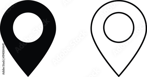 Modern location pin icons - minimalist map markers isolated on transparent background, Vector