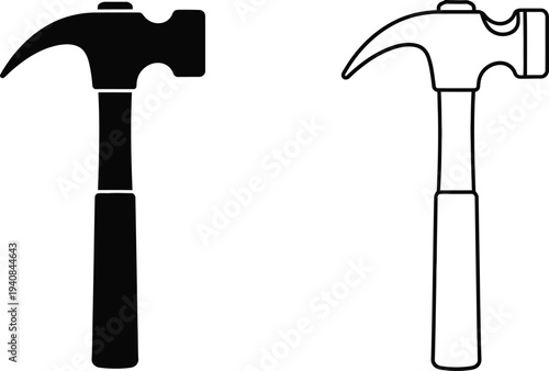 Black and white classic rock hammer tools isolated on transparent background, Vector