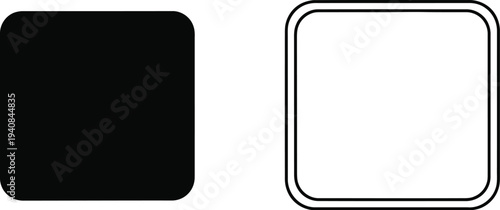 Set of 2 Rounded Rectangle Shapes Vector Icons: One Solid Black and One White with Black Outline, Ideal for UI/UX Design Elements and Buttons