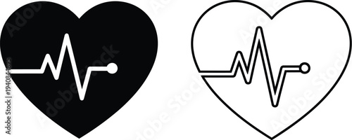 Heartbeat icon set - medical health symbols isolated on transparent background, Vector