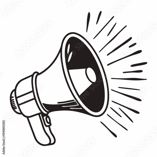 Vector Illustration of a Loudspeaker with Sound Waves, Emphasizing the Importance of Amplifying Marginalized Voices and Promoting Social Justice, in a Line Drawing Style.