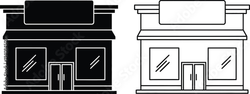 Modern minimalist storefront comparison design isolated on transparent background, Vector