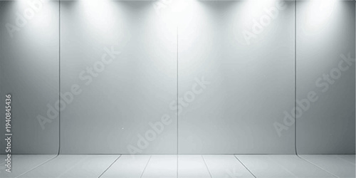 An empty white room featuring a minimalist gallery design with a blank wall, polished floor, and natural light in a spacious 3D architectural interior