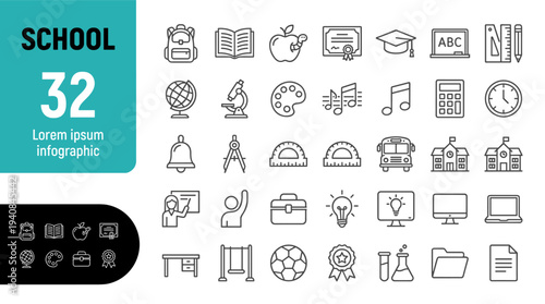 A set of school related icons including education symbols and learning objects