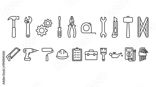 Collection of various tools and equipment for construction and repair