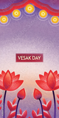 Happy Vesak Day Lotus Lantern Banner