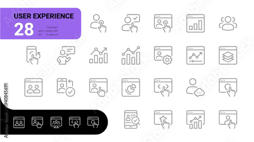 User experience icons set including user interface, interaction design and usability symbols