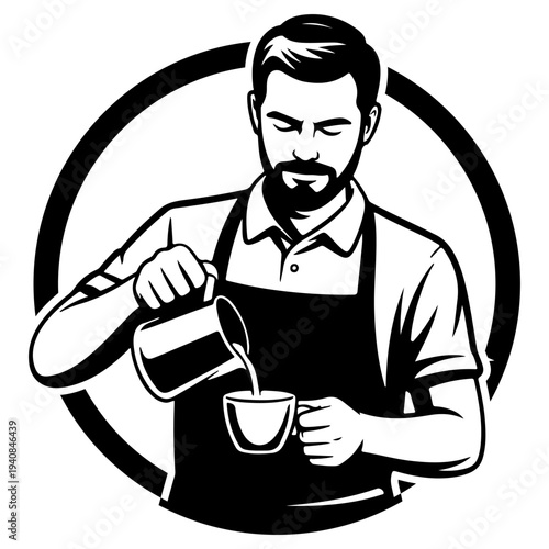 Barista logo coffee shop emblem for restaurant or cafe menu