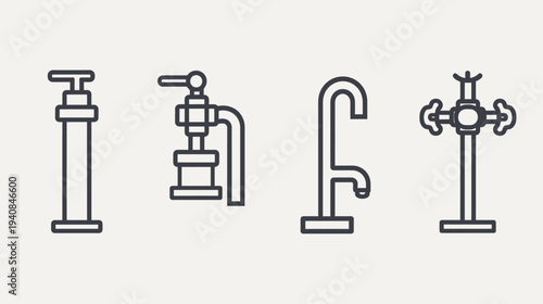 Simplified line art set featuring various plumbing fixtures and water-related elements