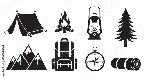 Camping icons for adventure and outdoor activities